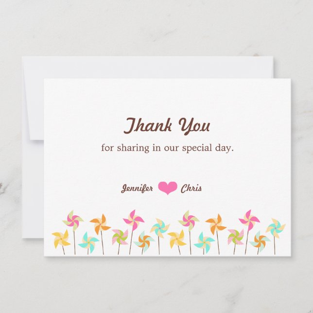Colorful Pinwheel Themed Wedding Thank You Card (Front)