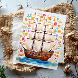 Colorful Pirate Ship Postcard