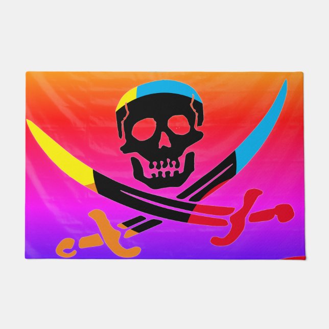 Colorful Pirate Skull Doormat (Front)
