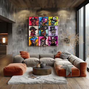 Colorful Pirate Skull Portraits Bold Graffiti grid Poster
