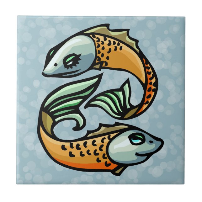 Colorful Pisces Fish on Blue Tile (Front)