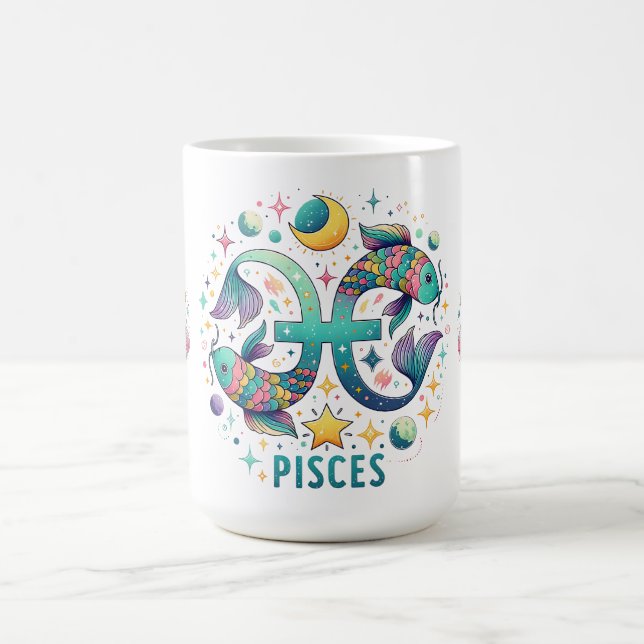 Colorful Pisces Zodiac Fish Astrology Coffee Mug (Center)