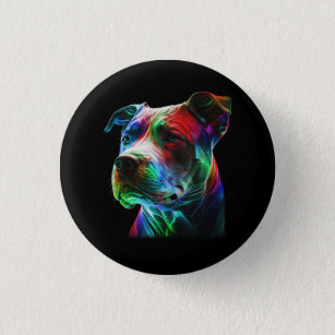 Colorful Pit Bull Beauty Graphic Art Pitbull Dog L Button