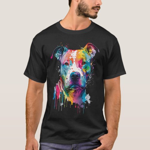 Colorful Pit bull Terrier Dog Love r Dad Mom Boy G T_Shirt
