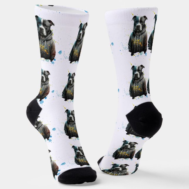 Colorful Pitbull - Cute Pet Dog  Socks (Angled)