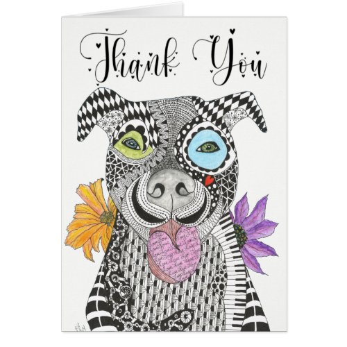Colorful Pitbull Dog Thank You Greeting Card