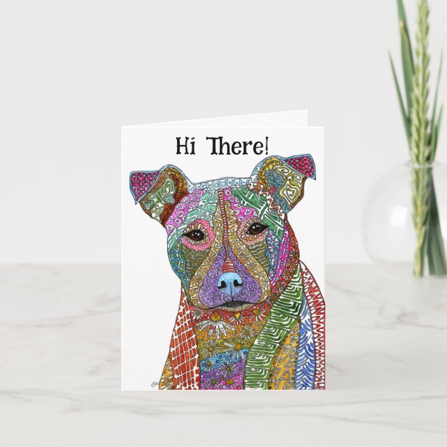 Colorful Pitbull Mixed Breed Dog Greeting Card (Front)