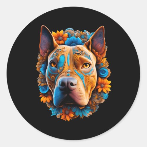 Colorful Pitbull With Vibrant Colors  Classic Round Sticker