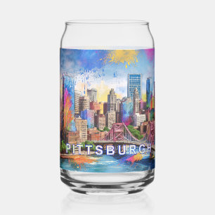 Colorful Pittsburgh Skyline Can Glass