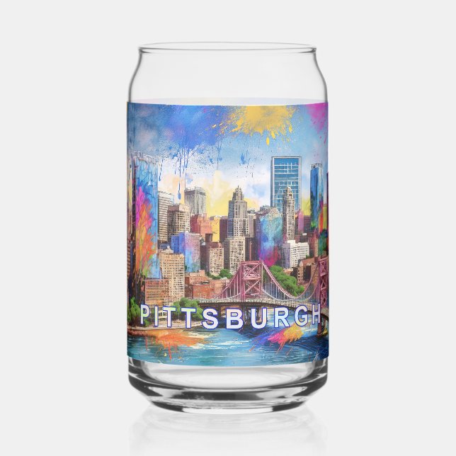 Colorful Pittsburgh Skyline Can Glass (Back)