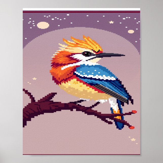 Colorful Pixel Art Bird Poster  (Front)