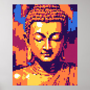 Colorful Pixel Art   Meditating Buddha Poster