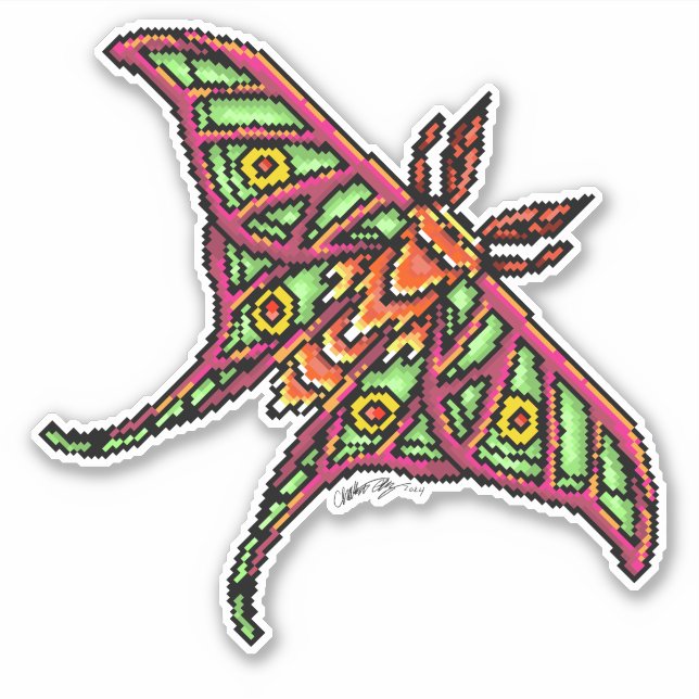 Colorful pixel Luna moth Sticker (Front)