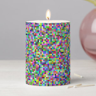 Colorful Pixel Squares Background Pattern Pillar Candle