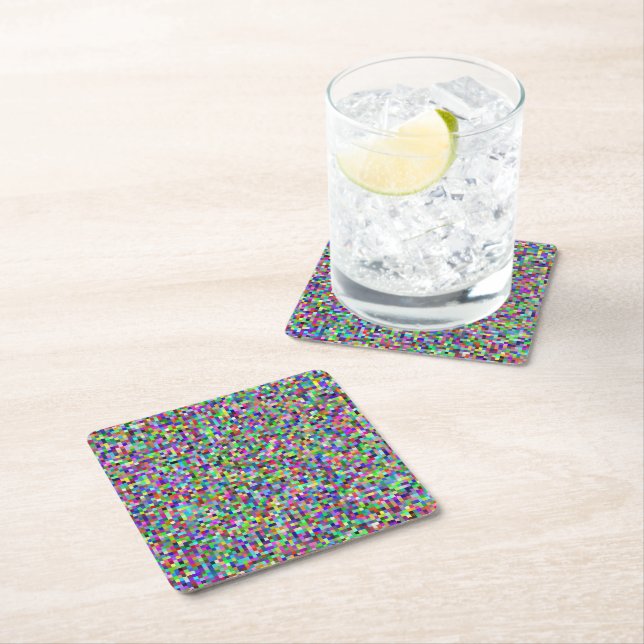 Colorful Pixel Squares Background Pattern Square Paper Coaster (Insitu)