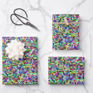 Colorful Pixel Squares Background Pattern Wrapping Paper Sheets