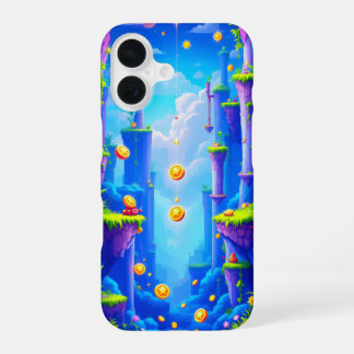 Colorful pixel world with floating platforms coins iPhone 16 case