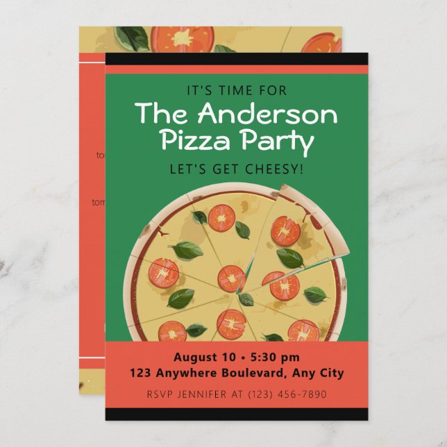 Colorful Pizza Party Invitation (Front/Back)