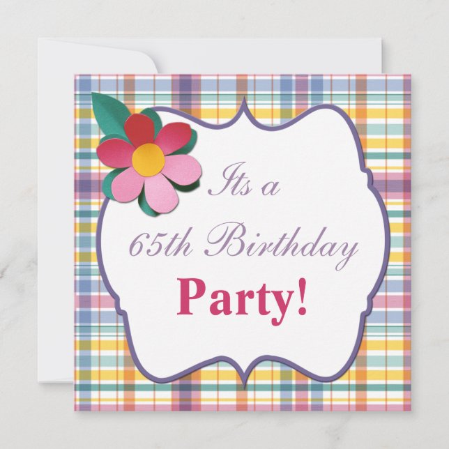 Colorful Plaid 65th Birthday Invitation (Front)