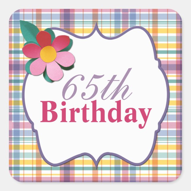 Colorful Plaid 65th Birthday Sticker (Front)