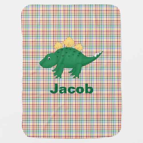 Colorful Plaid and Dinosaur Custom Baby Blanket