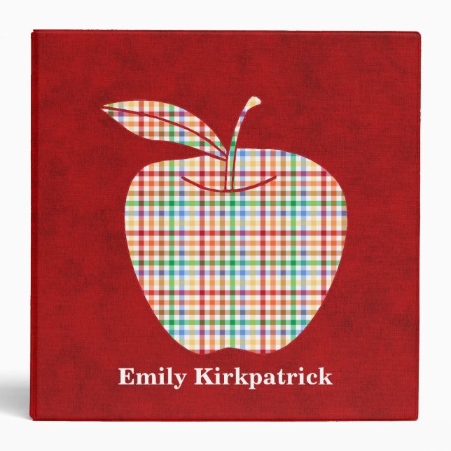 Colorful Plaid Apple Teacher's Class Planner 3 Ring Binder (Front)