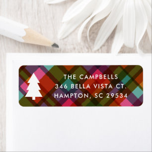 Colorful Plaid Christmas Tree Return Address Label