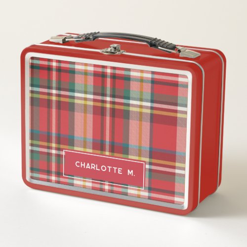 Colorful Plaid Classic Personalized Kids Name Metal Lunch Box