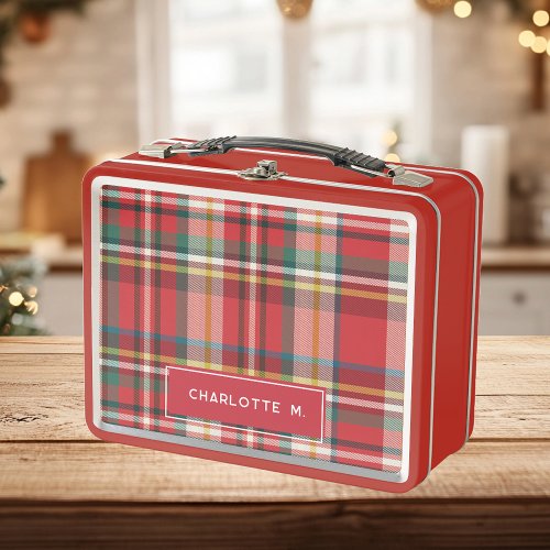 Colorful Plaid Classic Personalized Kids Name Metal Lunch Box