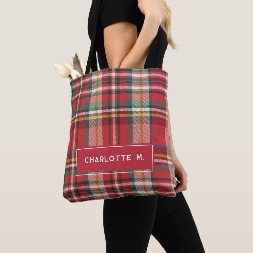 Colorful Plaid Classic Personalized Name Tote Bag