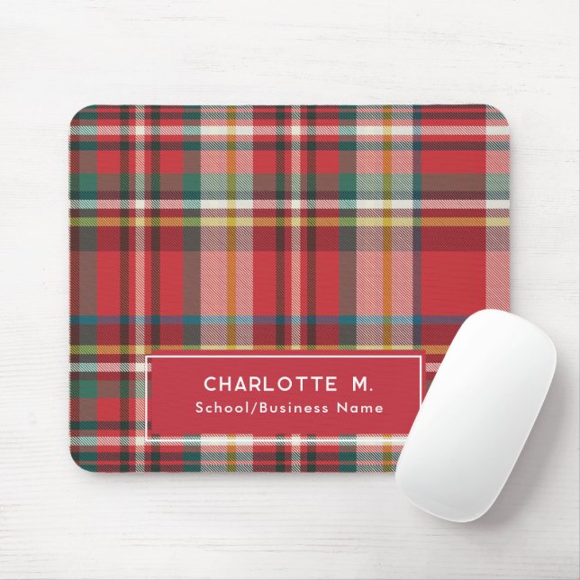 Colorful Plaid Classic Personalized Red Mouse Pad (With Mouse)