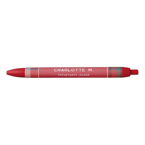 Colorful Plaid Classic Personalized Red Teachers Black Ink Pen