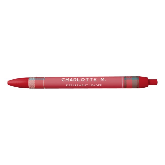 Colorful Plaid Classic Personalized Red Teachers Pen (Front)