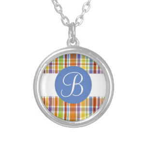 Colorful plaid custom monogram necklace