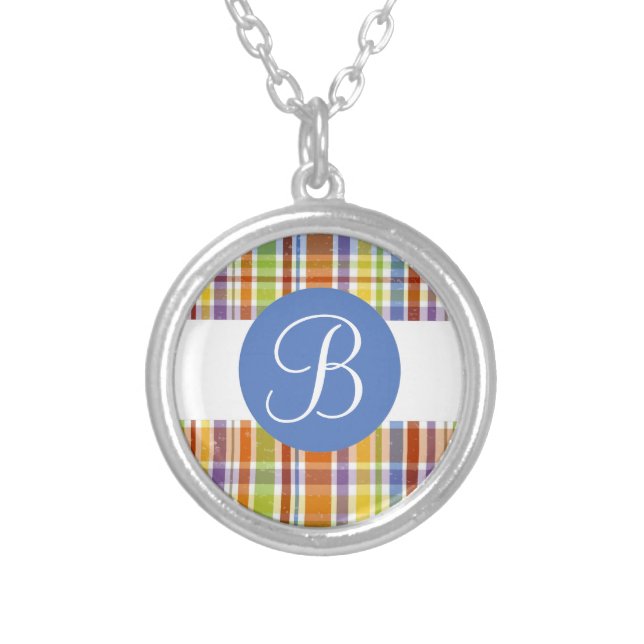 Colorful plaid custom monogram necklace (Front)