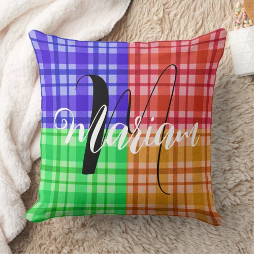 Colorful Plaid for Fall and Winter - Fun Patchwork Throw Pillow