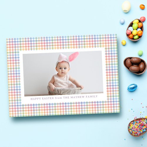 Colorful plaid frame photo Happy Easter Holiday Card