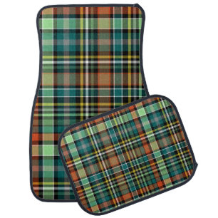 Colorful Plaid in Dark Turquoise Gray Orange Black Car Floor Mat