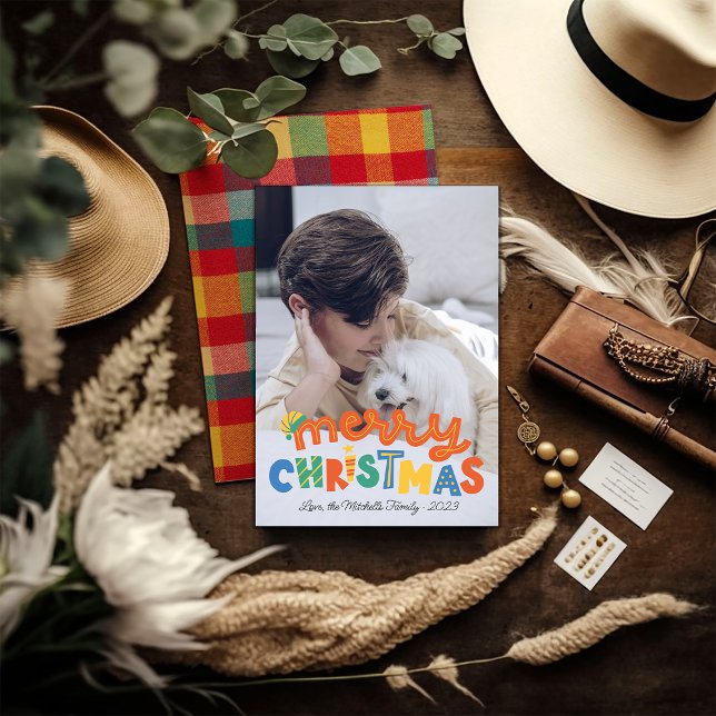 Colorful Plaid Merry Christmas Photo  Holiday Card (Creator Uploaded)
