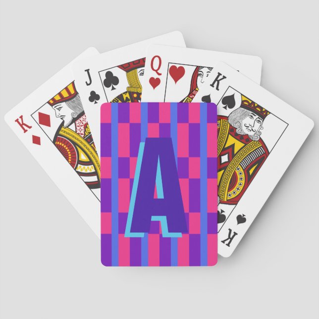 Colorful plaid monogram  poker cards (Back)
