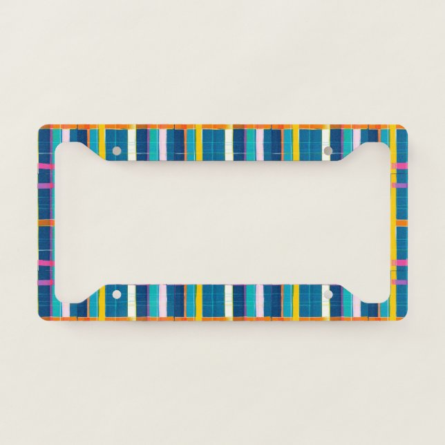 colorful plaid pattern license plate frame (Front)