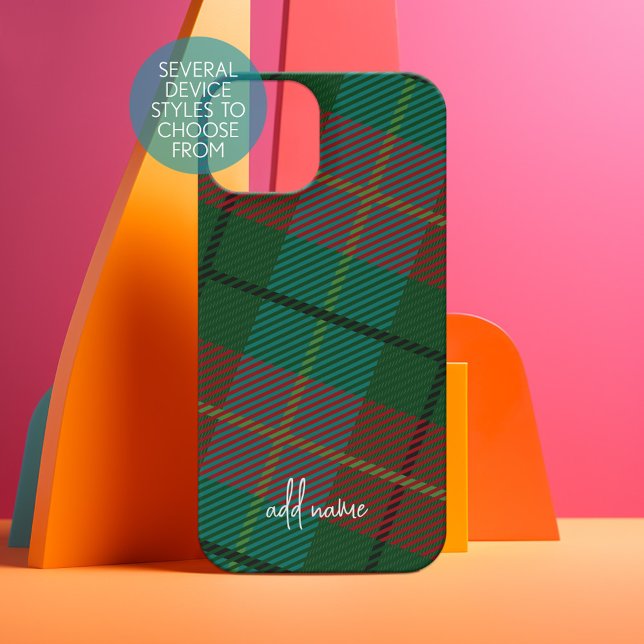 Colorful Plaid Pattern with Modern Script Name Iphone Case (Personalized Phone Case - Choose Your Device and Customize the Design)
