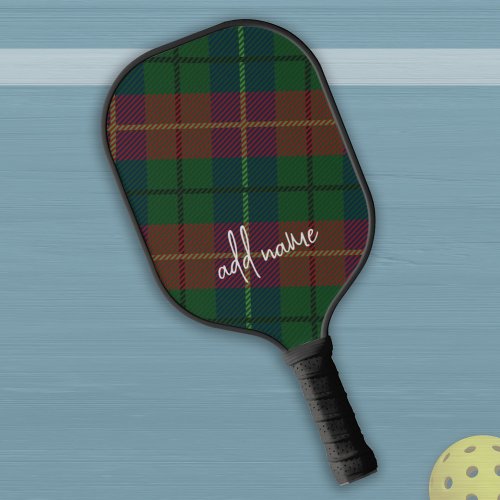 Colorful Plaid Pattern with Modern Script Name Pickleball Paddle