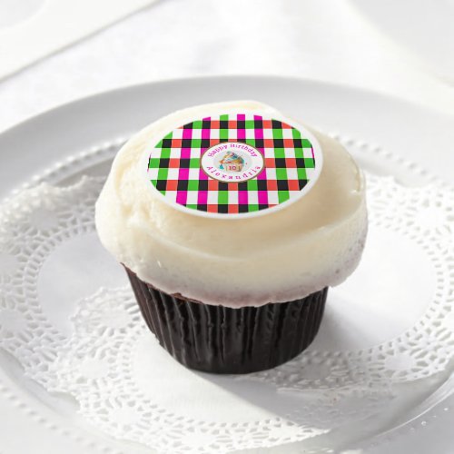 Colorful Plaid Personalized or Logo  Cupcake Edible Frosting Rounds