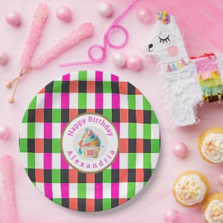 Colorful Plaid Personalized or Logo | Cupcake
