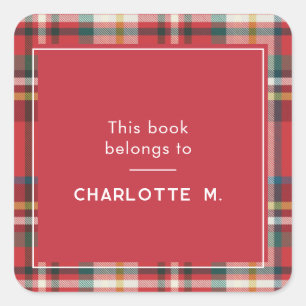 Colorful Plaid Personalized Red Custom Square Sticker