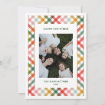 Colorful Plaid Photo Flat Holiday Card