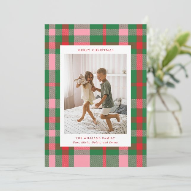Colorful Plaid Photo Holiday Card (Standing Front)