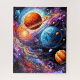 Colorful Planets and Ringed Planet Space Jigsaw Puzzle