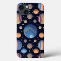 Colorful Planets and Stars in Outer Space